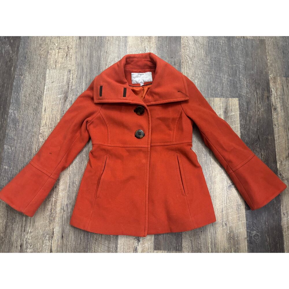Jessica Simpson Womens Burnt‎ Orange Wool Blend Funnel Neck Pea Coat Size M
